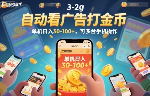 自动看广告打金币，单机日入30-100+，可多台手机操作【揭秘】 - 项目资源网