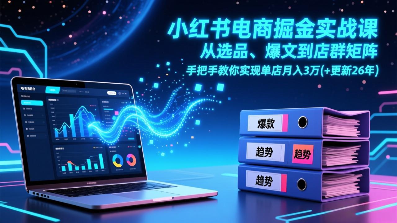 小红书电商掘金实战课，从选品、爆文到店群矩阵，手把手教你实现单店月入3万+(更新26年 - 项目资源网