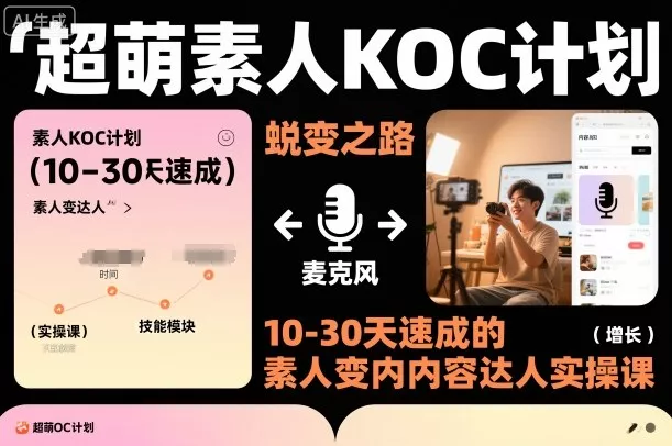 超萌素人KOC计划，10-30天速成的素人变内容达人实操课，适合想做短剧小说推文电商推广的素人入局 - 项目资源网