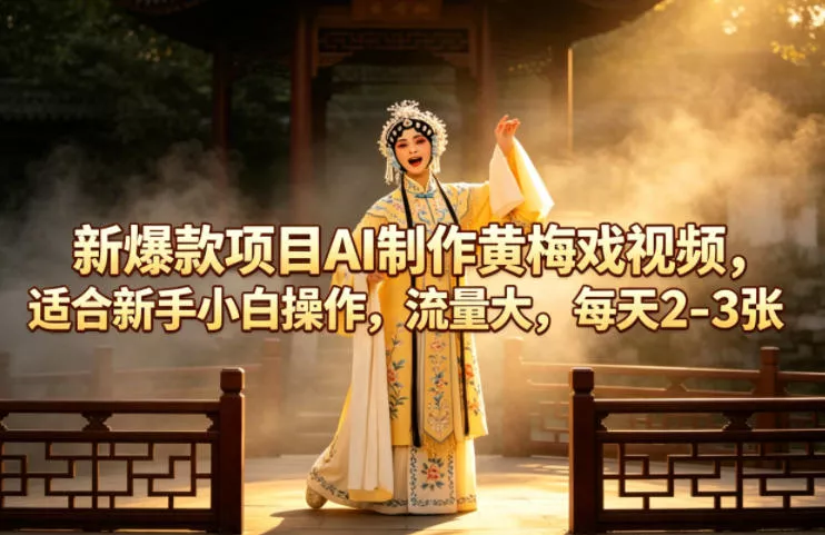 新爆款项目AI制作黄梅戏视频，适合新手小白操作，流量大，每天2-3张 - 项目资源网