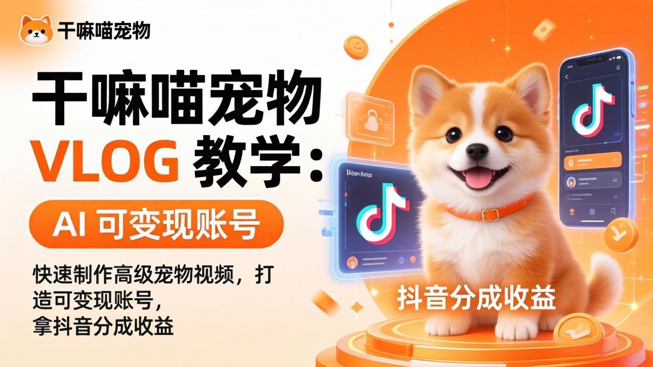 干嘛喵宠物 VLOG 教学：AI 快速制作高级宠物视频，打造可变现账号，拿抖音分成收益 - 项目资源网