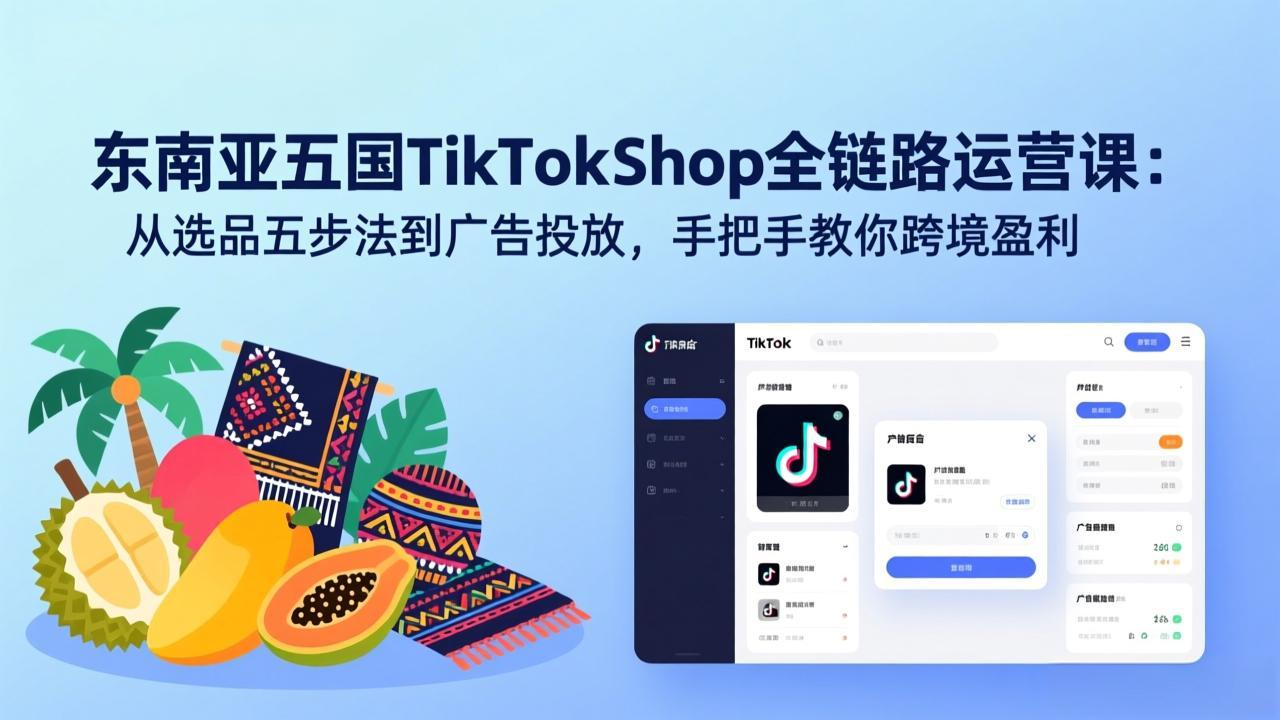 东南亚五国TikTok Shop全链路运营课：从选品五步法到广告投放，手把手教你跨境盈利 - 项目资源网