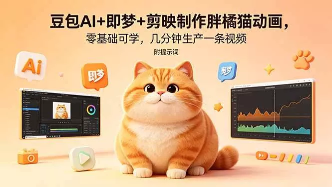 （18431期）豆包AI+即梦+剪映制作胖橘猫动画，零基础可学，几分钟生产一条视频，附提示词 - 项目资源网