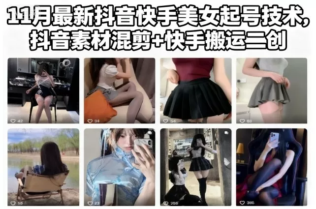 11月最新抖音快手美女起号技术，抖音素材混剪+快手搬运二创 - 项目资源网