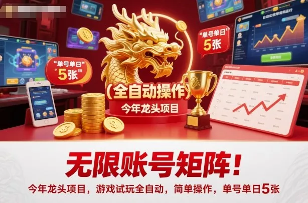 无限账号矩阵！今年龙头项目，游戏试玩全自动，简单操作，单号单日5张【揭秘】 - 项目资源网
