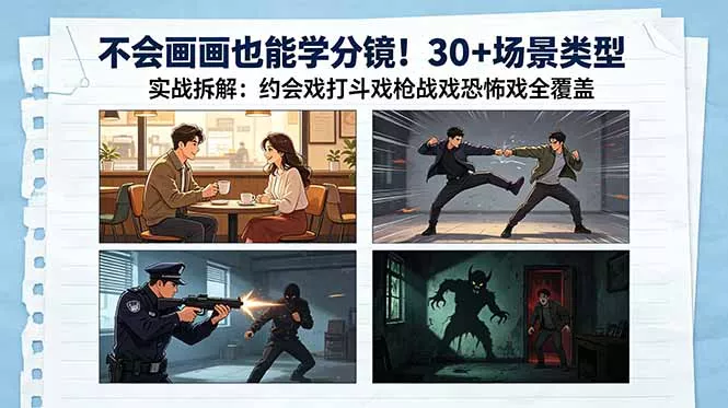 不会画画也能学分镜！30+场景类型实战拆解：约会戏打斗戏枪战戏恐怖戏全覆盖 - 项目资源网