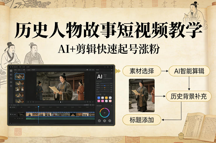 历史人物故事短视频教学，AI+剪辑制作历史人物题材短视频，快速起号涨粉 - 项目资源网