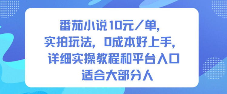 番茄小说10米每单，实拍玩法，0成本好上手，详细实操教程和平台入口适合大部分人 - 项目资源网