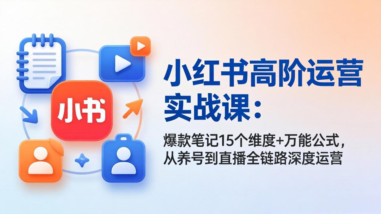 小红书高阶运营实战课：爆款笔记15个维度+万能公式，从养号到直播全链路深度运营 - 项目资源网