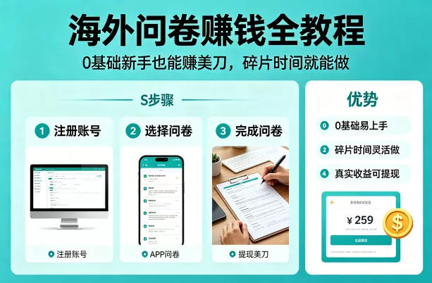海外问卷賺钱全教程，0基础新手也能賺美刀，碎片时间就能做 - 项目资源网