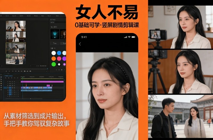 0基础可学！《女人不易》竖屏剧情剪辑课，从素材筛选到成片输出，手把手教你驾驭复杂故事 - 项目资源网