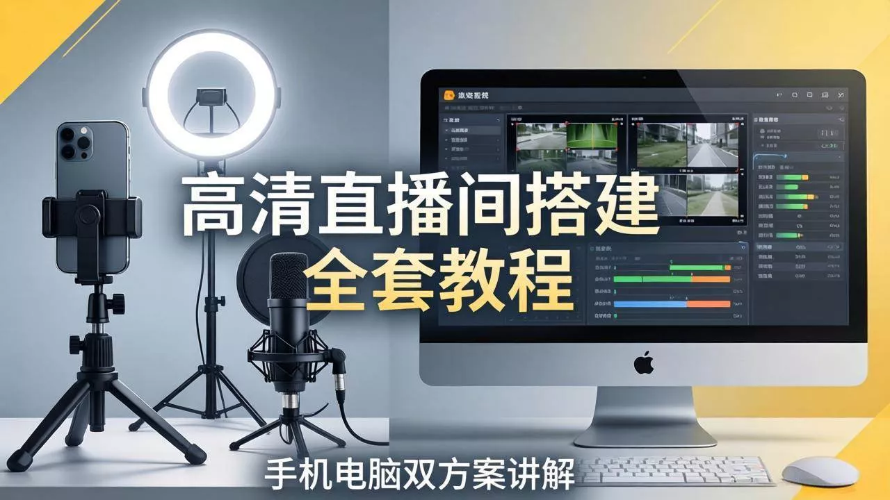 （18104期）高清直播间搭建全套教程，手机电脑双方案讲解，设备选型调试多机位实操教学 - 项目资源网
