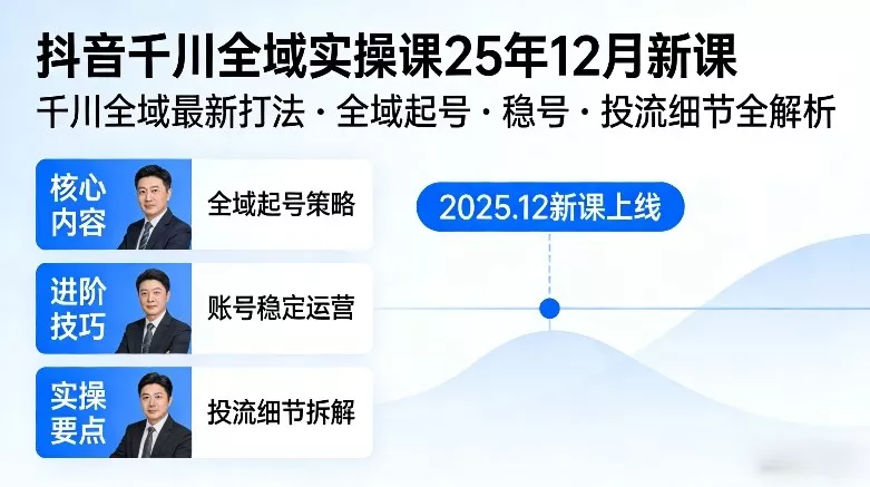 抖音千川全域全域实操课25年12月新课，千川全域最新打法，全域起号，稳号，投流细节全部都有 - 项目资源网