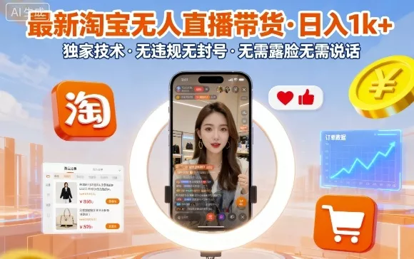 最新淘宝无人直播带货，日入1k+，独家技术，无违规无封号，无需露脸无需说话【揭秘】 - 项目资源网