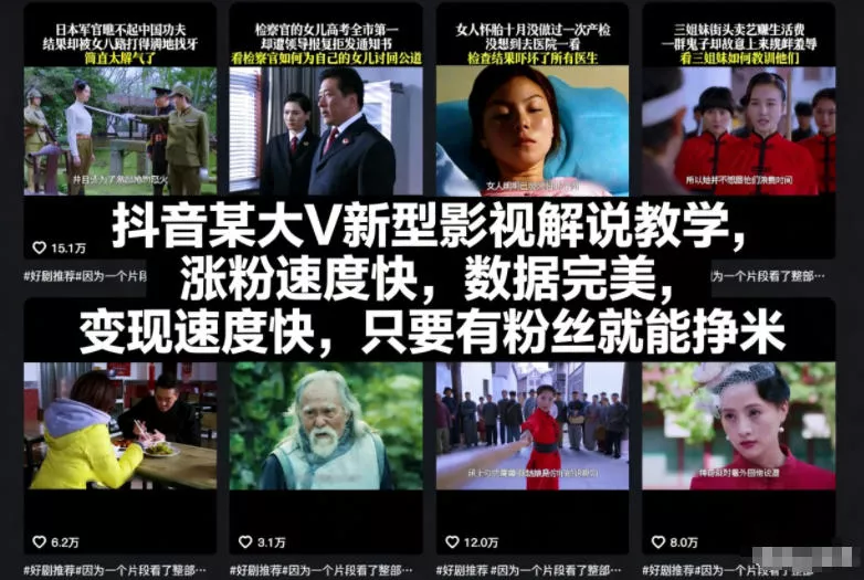 抖音某大V新型影视解说教学，涨粉速度快，数据完美，变现速度快，只要有粉丝就能挣米 - 项目资源网