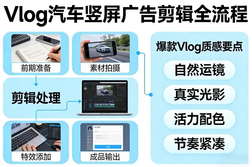 Vlog感觉汽车竖屏广告剪辑脚本全流程，拿捏爆款Vlog质感 - 项目资源网