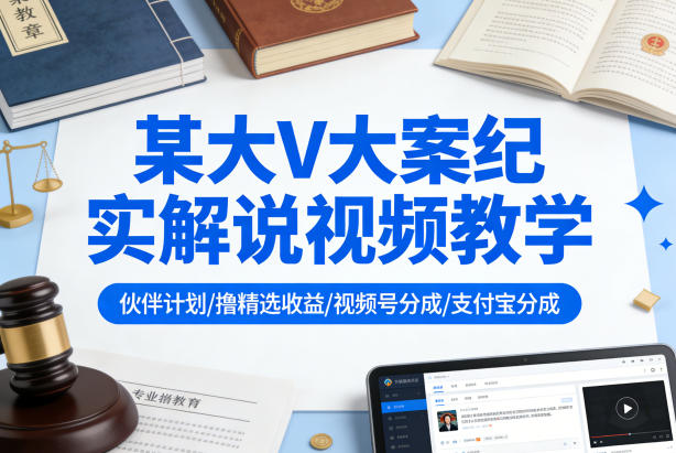 某大V大案纪实解说视频教学，可做伙伴计划、撸精选收益，视频号和支付宝分成计划均可 - 项目资源网