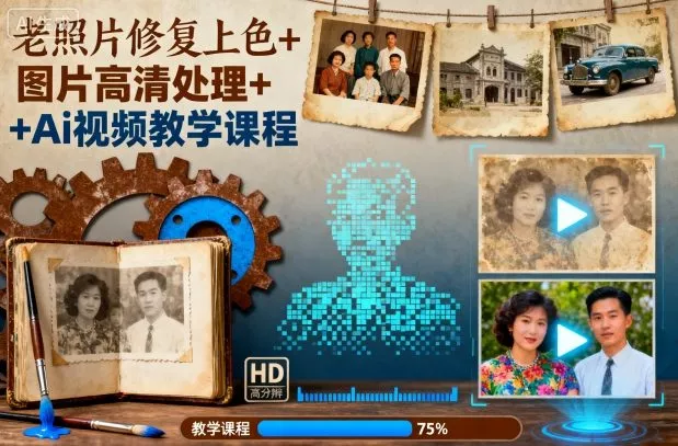 老照片修复上色+图片高清处理+Ai视频教学课程 - 项目资源网