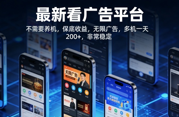 最新看广告平台，不需要养机，保底收益，无限广告，多机一天200+，非常稳定【揭秘】 - 项目资源网