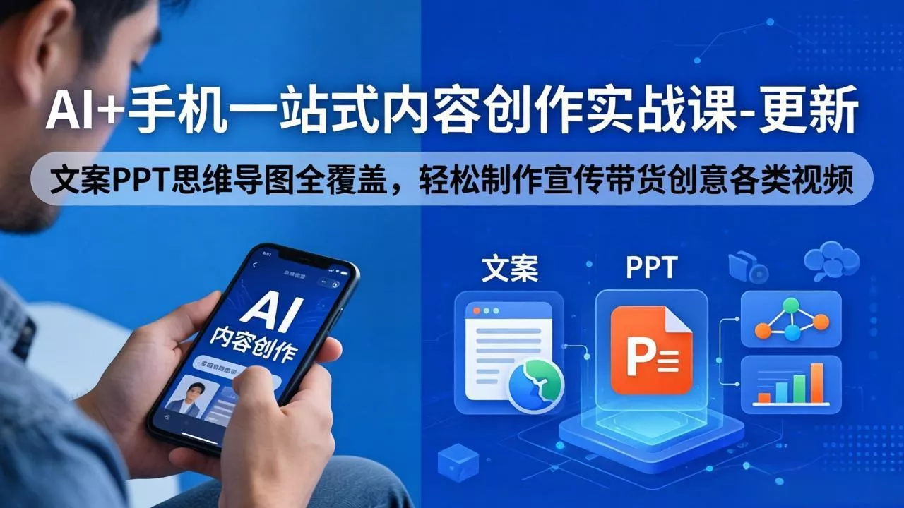 AI+手机一站式内容创作实战课-更新，文案PPT思维导图全覆盖，轻松制作宣传带货创意各类视频 - 项目资源网