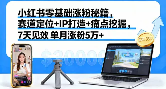 小红书零基础涨粉秘籍，赛道定位+IP打造+痛点挖掘，7天见效 单月涨粉5万+ - 项目资源网