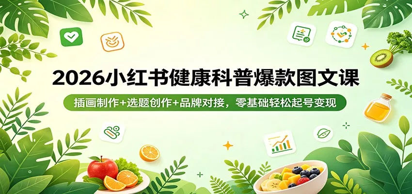 2026小红书健康科普爆款图文课：插画制作+选题创作+品牌对接，零基础轻松起号变现 - 项目资源网