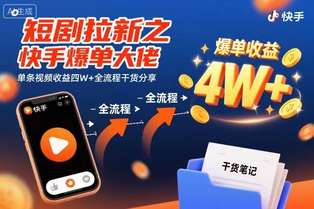 短剧拉新之快手爆单大佬单条视频收益四W+全流程干货分享 - 项目资源网
