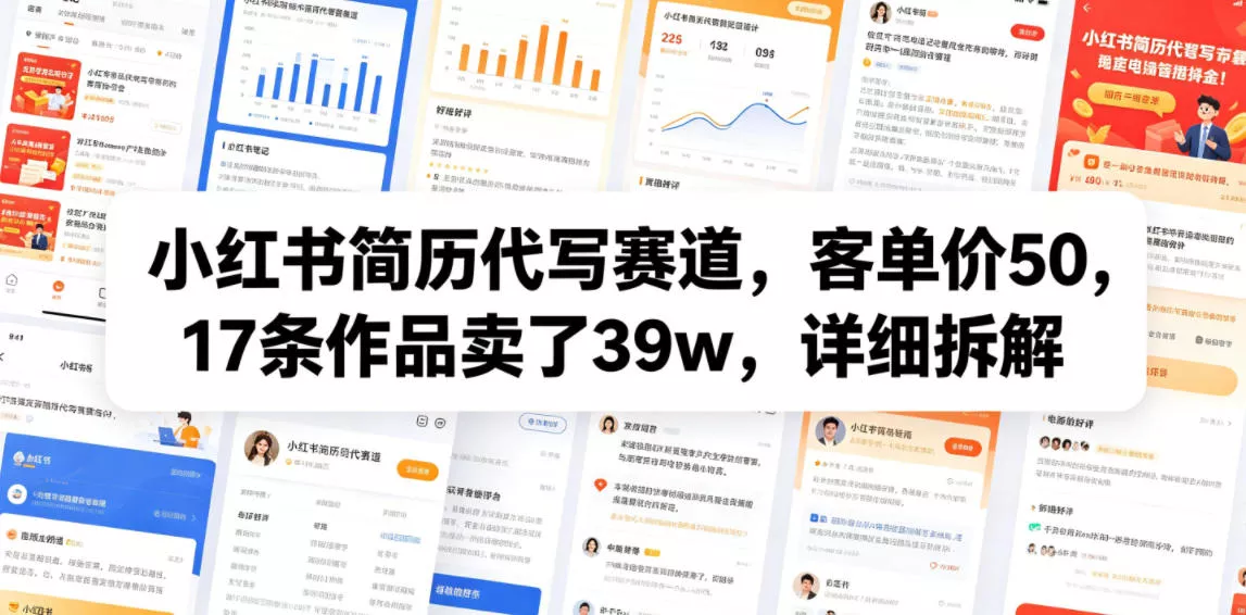 小红书简历代写赛道，客单价50，17条作品卖了39w，详细拆解 - 项目资源网
