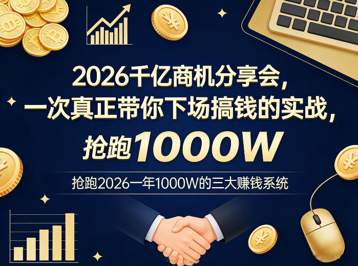 2026千亿商机分享会，一次真正带你下场搞钱的实战，抢跑2026一年1000W的三大賺钱系统 - 项目资源网