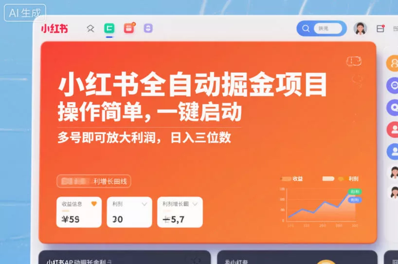 小红书全自动掘金项目，操作简单，一键启动，多号即可放大利润，日入三位数【揭秘】 - 项目资源网