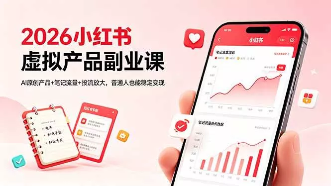 （18449期）2026小红书虚拟产品副业课，AI原创产品+笔记流量+投流放大，普通人也能稳定变现 - 项目资源网