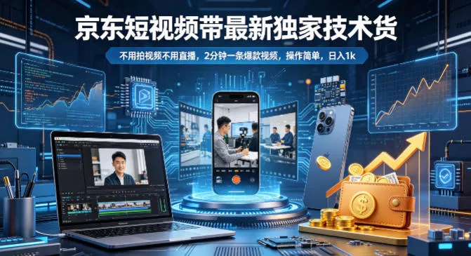 京东短视频带货最新独家技术，不用拍视频不用直播，2分钟一条爆款视频，操作简单，日入1k+【揭秘】 - 项目资源网
