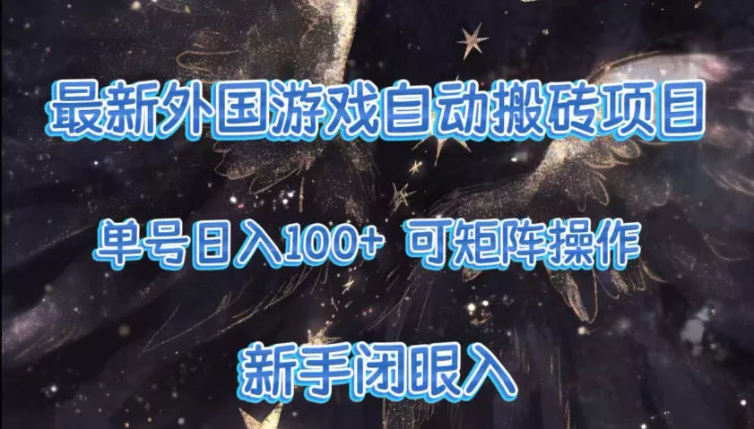 最新外国游戏自动搬砖项目，单号100+，可以矩阵操作，新手也可做【揭秘】 - 项目资源网