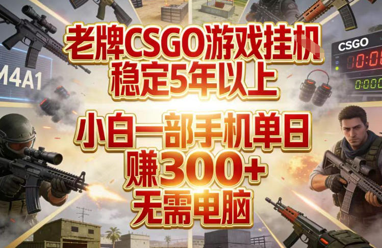 老牌CSGO游戏挂G，稳定5年以上，小白一部手机单日賺3张+，无需电脑【揭秘】 - 项目资源网