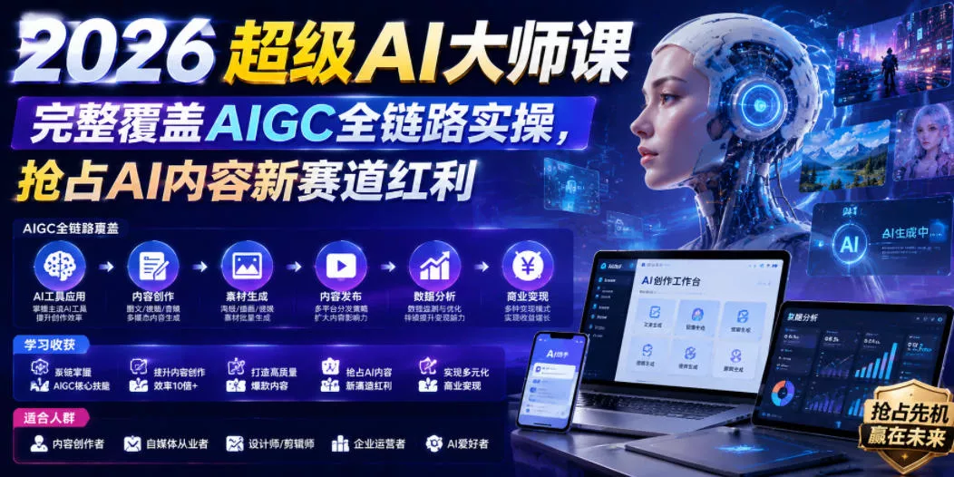2026超级AI大师课，完整覆盖AIGC全链路实操，抢占AI内容新赛道红利 - 项目资源网