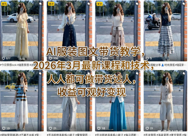 AI服装图文带货教学，2026年3月最新课程和技术，人人都可做带货达人，收益可观好变现 - 项目资源网