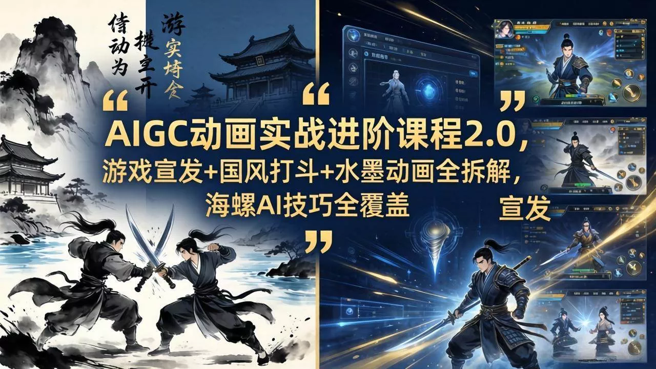 （18235期）AIGC动画实战进阶课程2.0，游戏宣发+国风打斗+水墨动画全拆解，海螺AI技巧全覆盖 - 项目资源网