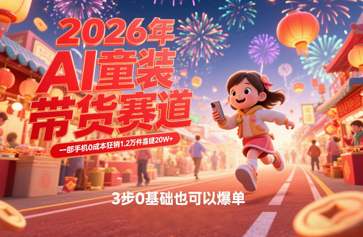 AI童装新春带货赛道，一部手机0成本狂销1.2万件喜提20W+，3步0基础也可以爆单 - 项目资源网