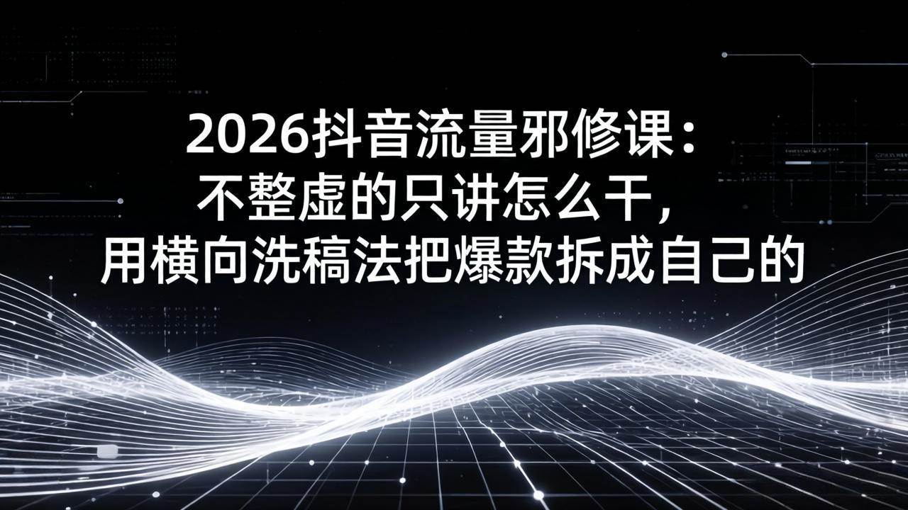 （17725期）2026抖音流量邪修课：不整虚的只讲怎么干，用横向洗稿法把爆款拆成自己的 - 项目资源网