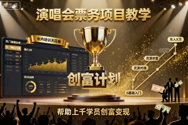 演唱会票务项目教学，业内培训天花板，帮助上千学员创富变现(更新) - 项目资源网
