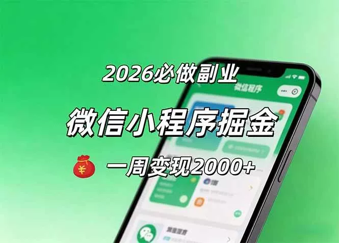 （18356期）2026微信小程序掘金，简单好上手，一周变现2000+ - 项目资源网