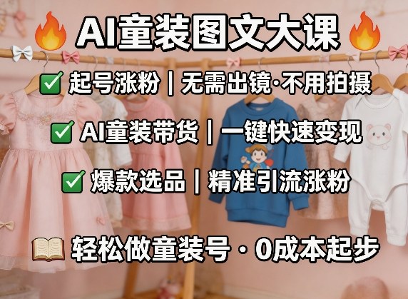 AI童装图文剪辑，某社群童装图文大课，起号涨粉、AI童装带货、爆款选品，无需出镜和拍摄 - 项目资源网