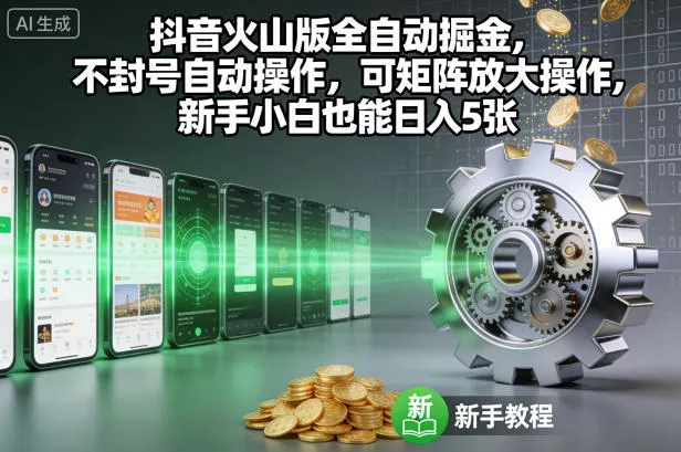 抖音火山版全自动掘金，不封号自动操作，可矩阵放大操作，新手小白也能日入5张【揭秘】 - 项目资源网