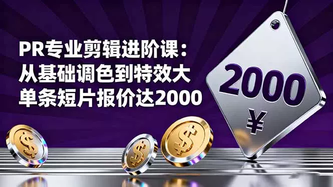PR专业剪辑进阶课：从基础调色到特效大片的进阶技能，单条短片报价达2000 - 项目资源网