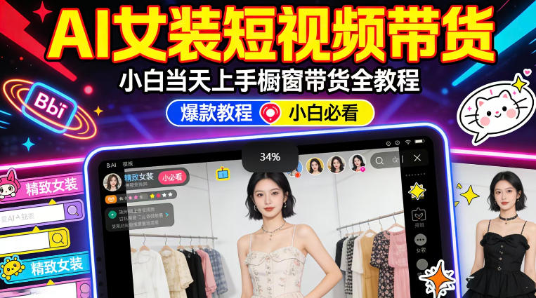 AI女装短视频橱窗带货：小白零门槛当天上手，高佣金爆款轻松賺！ - 项目资源网