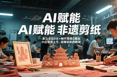 AI赋能非遗剪纸，地标性建筑爆款视频，单日变现8张+制作简单0基础，小白容易上手，保姆级拆解教程 - 项目资源网