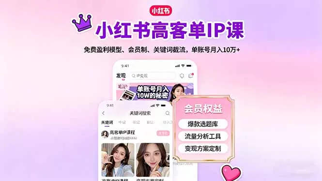 小红书高客单IP课，免费盈利模型、会员制、关键词截流，单账号月入10万+ - 项目资源网