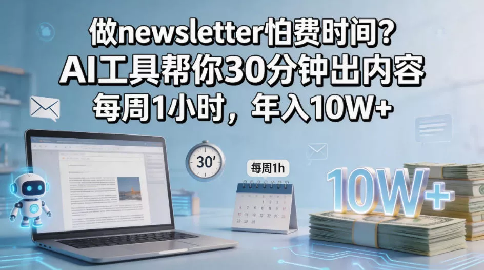 做newsletter怕费时间？AI工具帮你30分钟出内容，每周1小时，年入10W+！【原创双语字幕】 - 项目资源网