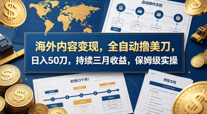 海外内容变现，全自动撸美刀，日入50刀，持续三月收益，保姆级实操【揭秘】 - 项目资源网