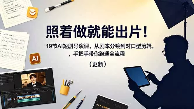 照着做就能出片！19节AI短剧导演课，从剧本分镜到对口型剪辑，手把手带你跑通全流程(更新 - 项目资源网